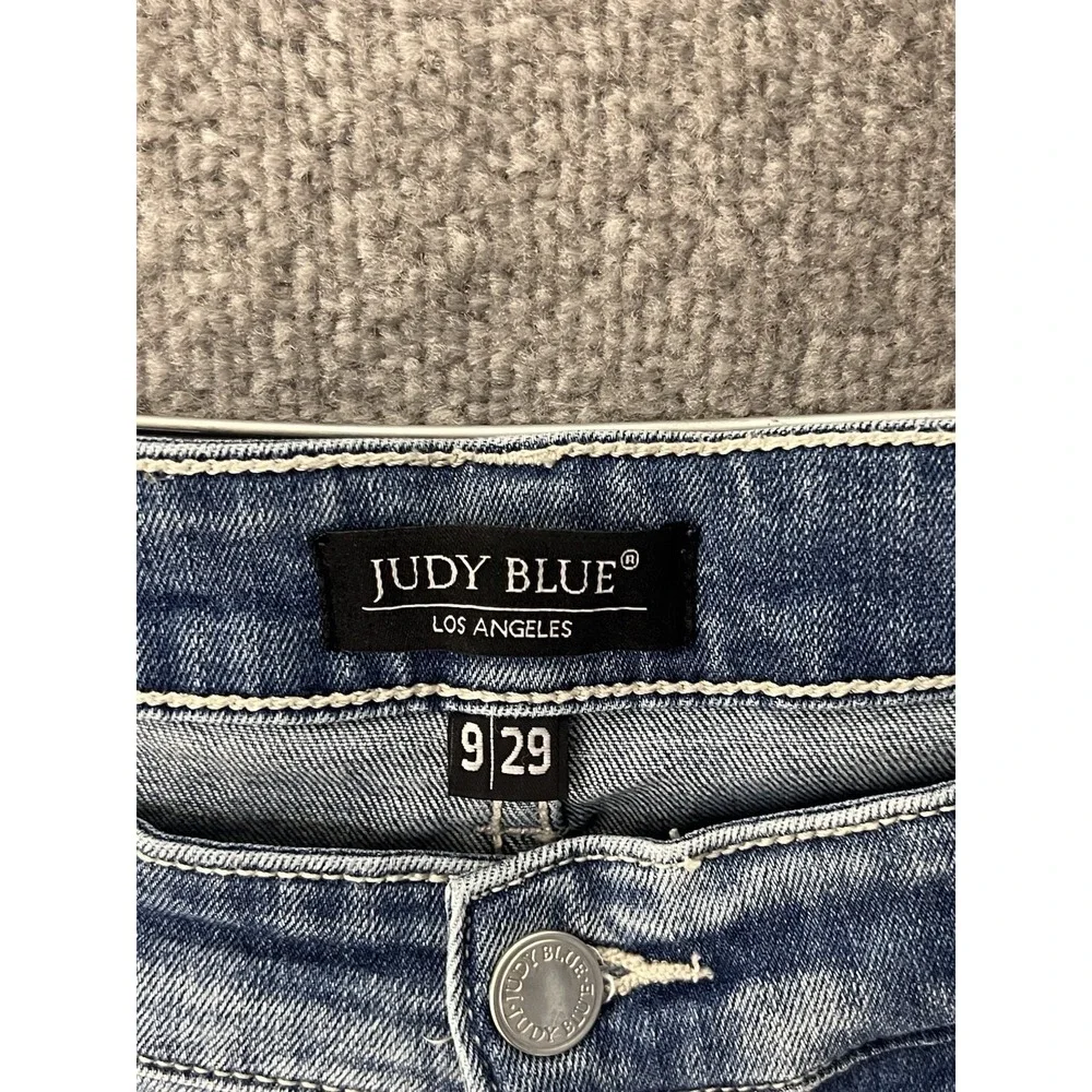 Judy Blue Boyfriend Fit Button Fly Jeans Juniors Sz 9/29 Blue Distressed Stretch